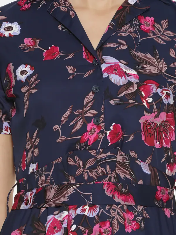 Navy_Blue_&_Pink_Floral_Printed_Shirt_Collar,Puff_Sleeves_Maxi_Dress